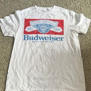 Budweiser White Womens Slim Fit Graphic T-Shirt Sz M Preowned